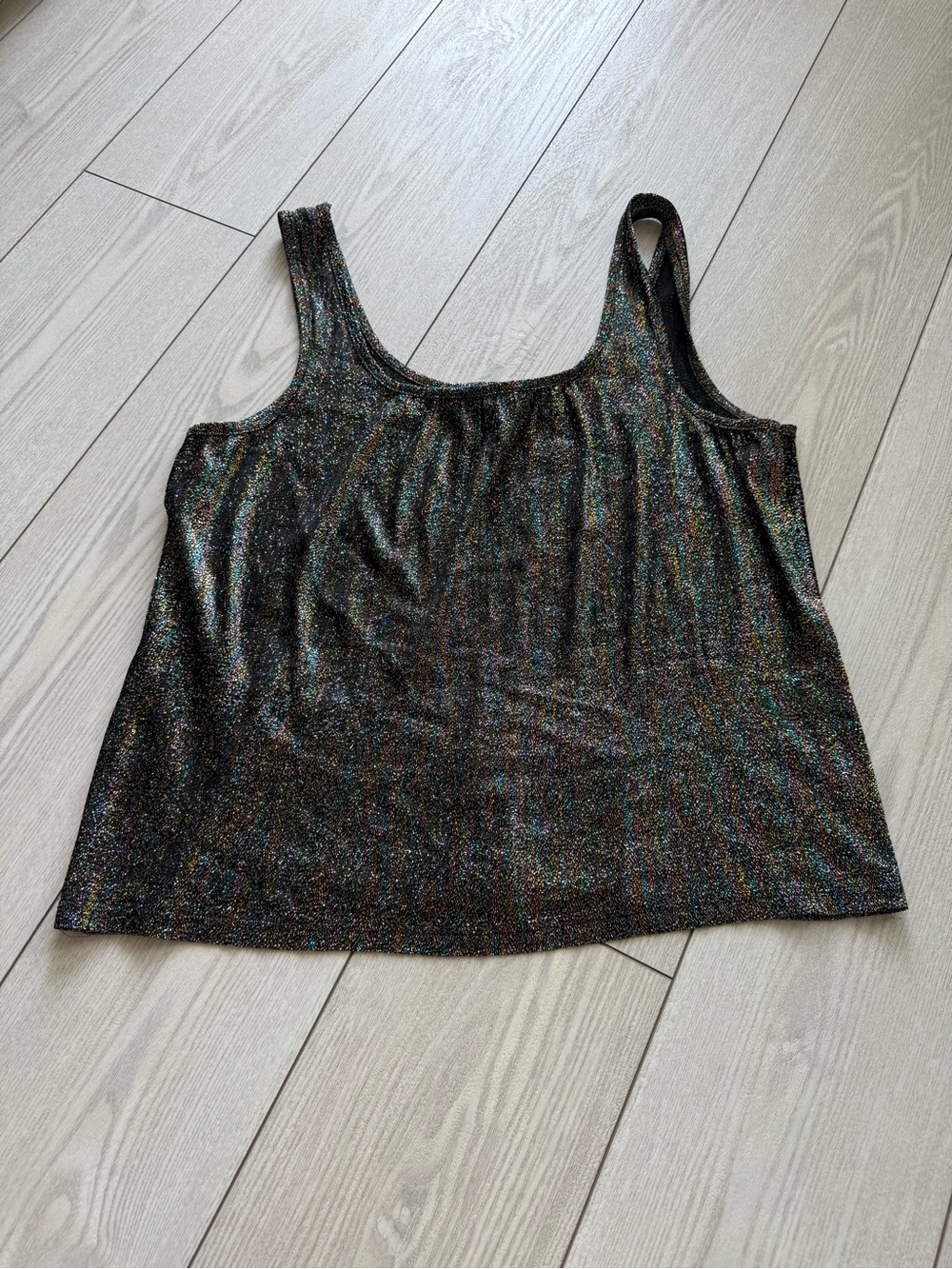 Vintage metallic rainbow tank top medium black sparkly holidays party 80s glam